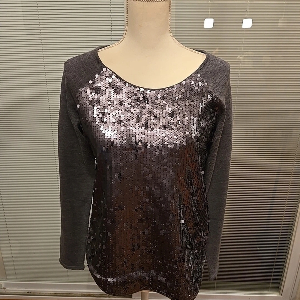 Milly Silver Sequin Gray Blouse